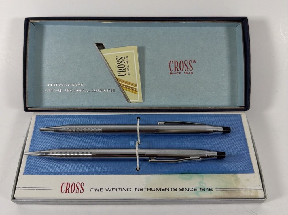 Vintage Cross Century Classic Ballpoint Pen & Pencil Set Chrome #3501 In Box